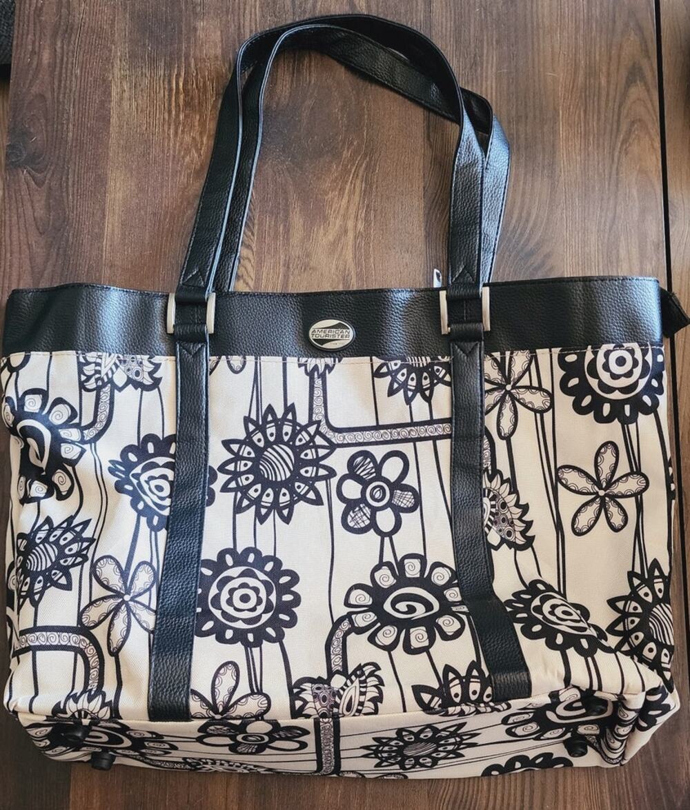 American Tourister Tan Black Floral Travel Carry on Shoulder Bag